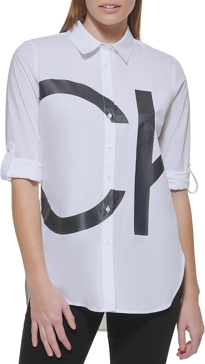 calvin klein 女式束腰卷袖衬衫 【calvin klein】 服饰箱包 - 亚马逊